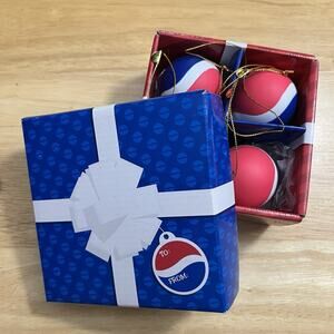 Pepsi Cola Christmas Ornaments Set of 3 Red White Blue Round Balls Boxed